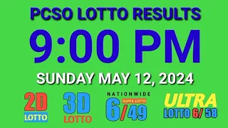 9pm Lotto Results Today May 12, 2024 Sunday ez2 swertres 2d 3d pcso