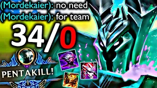 MORDEKAISER NEEDS NO TEAM (34 KILLS, 0 DEATHS, 1 ASSIST)