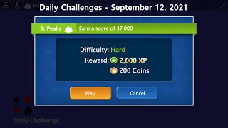 Microsoft Solitaire Collection | TriPeaks - Hard | September 12, 2021 | Daily Challenges
