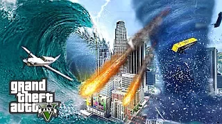 HUGE TORNADO TSUNAMI AND METEORS DESTROY LOS SANTOS - GTA 5 REAL LIFE MOD SAVING FRANKLIN & TREVOR