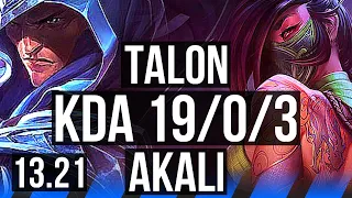 TALON vs AKALI (MID) | 19/0/3, Comeback, Legendary, 1.8M mastery | EUW Challenger | 13.21