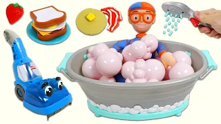 Blippi Morning Routine with Bubble Bath Wash, Breakfast Meal Time, & Vacuum Cleaning Chores!