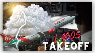 BOEING 737 Heavy rain TAKEOFF LAGOS Murtala Muhammed RWY18L  Cockpit view | Life Of An Airline Pilot