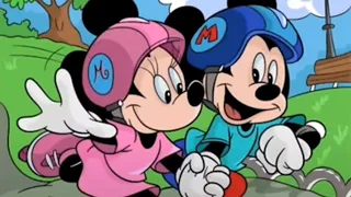 Coloring Disney Cartoon Character Micky Mouse Minnie Mouse Playing Roller Skating