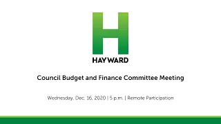 Dec. 16, 2020: Council Budget and Finance Committee Meeting (PT1)