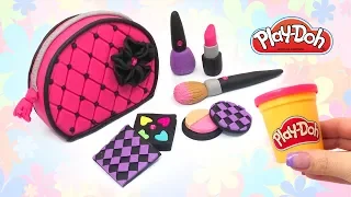 Play Doh Cosmetics Set for Dolls. How to Make Makeup Bag Lipstick Eyeshadow Nail Polish DIY for Girl
