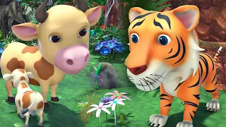 The cow and the Tiger English moral story || Honest Cow Greedy Tiger animal stories @fairy tales 3D