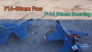 เครื่องบินบังคับ เจ็ทไฟฟ้าEDF.JET   FMS F-16 80mm Vs F-16 90mm Freewing #สนามบินฝูงบินต่ำrcลพบุรี