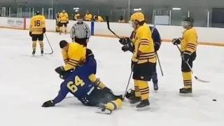 2 BEER LEAGUE HOCKEY FIGHTS IN 1 GAME | HOW DO YOU PLAY WITH 1 REF??