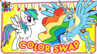 MLP My Little Pony Celestia and Rainbow Dash COLOR SWAP coloring pages how To Color