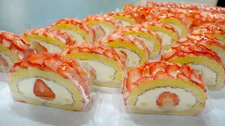 Strawberry fresh cream roll cake - Korean street food