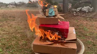 Burning a pile of boxes