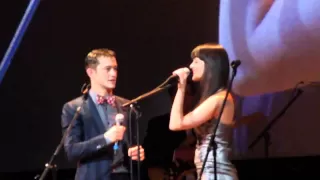 Joseph Gordon Levitt singing with Anne Hathaway! At the HitRECord Fall Formal Los Angeles 10.10.11