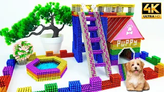 Magnet Challenge - How To Build A Viking Roof House With Outdoor Stair For Puppy From Magnetic Balls