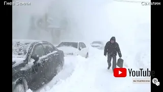 Снег и  ураган на Сахалине 21 февраля!  Метель и ветер сбивает с ного жителей Южно Сахалинска
