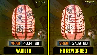 Cyberpunk 2077 HD Reworked Project Mod vs Vanilla - Graphics and VRAM Comparison