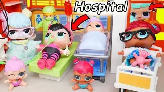 LOL Surprise Dolls + Lil Sisters at Playmobil FAKE Toy Doctor with Barbie