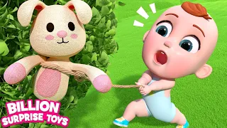 It's rescue time! Baby got the toy stuck up on a tree! BillionSurpriseToys English Cartoon