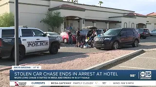 Stolen car chase ends in arrest at hotel