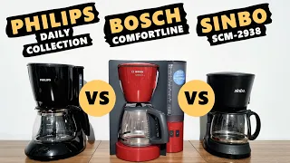 Bosch, Philips and Sinbo Filter Coffee Machine Review & Comparison