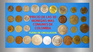 30 monedas de Colombia, las de mayor circulación, precio real de las más comunes.