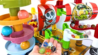 Marble run race ASMR pirate ship winding slope x colorful rolling slope and big ball