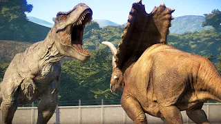 ALL HERBIVORE vs T-REX DINOSAURS BATTLE  - Jurassic World Evolution