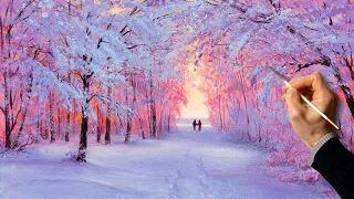 👍 Acrylic Landscape Painting - Winter Freshness / Easy Art / Drawing Lessons / Satisfying Relaxing.