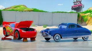 LIGHTNING MCQUEEN without engine! Will DOC HUDSON help him? Who broken & crashed MCQUEEN? Pixar Cars