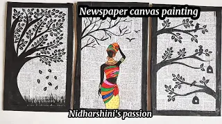 Newspaper canvas painting for Beginners| Newspaper wall decor| african women silhouette painting