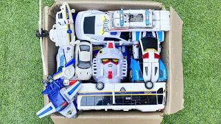 BOX Full of TRANSFORMERS Rescue POLICE Car: Optimus Prime, Truck, Bus, Helicopter, Ambulance Cartoon