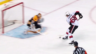 Karlsson’s hail mary springs Hoffman who fools Rask