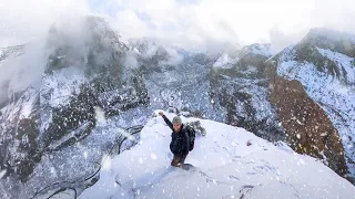 Climbing Angels Landing in a Snowstorm