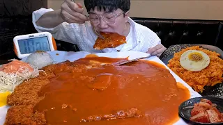 Food Challenge: 30cm Giant Tonkatsu in 10 Minutes + Kimchi Fried Rice for Dessert KOREAN MUKBANG