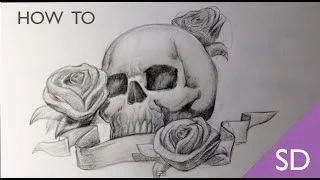 How to Draw a Skull with Roses Tattoo - Skull Drawings