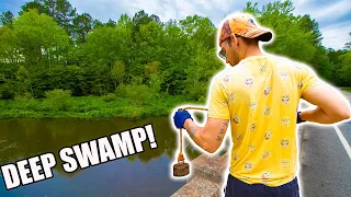 I Dropped My GIANT MAGNET Into This DEEP SWAMP!! (Magnet Fishing)