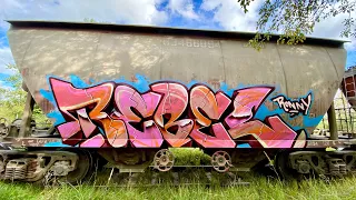 Graffiti bombing on freight train. Rebel813 4K 2022