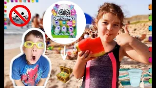 Fun Day on the Beach! Playing with Sand and other Kids Toys and Hatchimals eggs in sand adventure