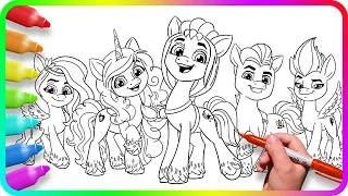 Coloring Pages MY LITTLE PONY - Gen 5 / Easy Drawing Tutorial Art. How to color My Little Pony. MLP