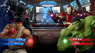 Venom & Ryu V's Ironman & Hulk [Very Hard]AI Marvel vs capcom game
