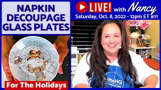 How to Decoupage Glass Plates with Napkins, Mulberry Paper & Mod Podge - LIVE REPLAY 11