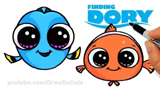 How to Draw Baby Dory and Nemo Easy step by step CUTE - Finding Dory Movie