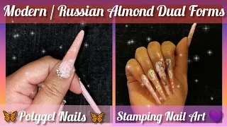 Modern / Russian Almond Dual Forms | Polygel | Nail Foils | Stamping Art | Both Hands Different 💗