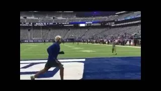 OBJ doing a nasty one-hand catch in warmups