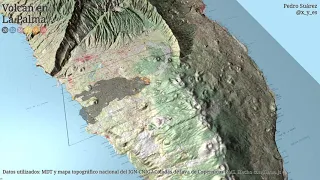 Volcán de La Palma, vuelo 3D sobre la colada de lava.