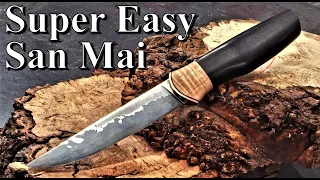 san mai by hand!  Making a curved knife guard and handle!