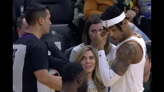 D'Angelo Russell knocks down 3 after female fans spill drinks on him