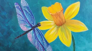 Dragonfly Daffodil Acrylic Painting LIVE Tutorial