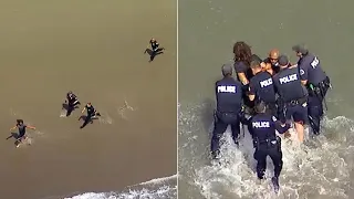 BEACH PURSUIT: Police officers chase man on foot in waves at Venice Beach | ABC7