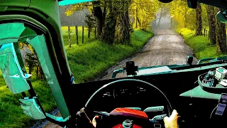 POV - Driving a truck on a narrow forest road - FH500 Volvo